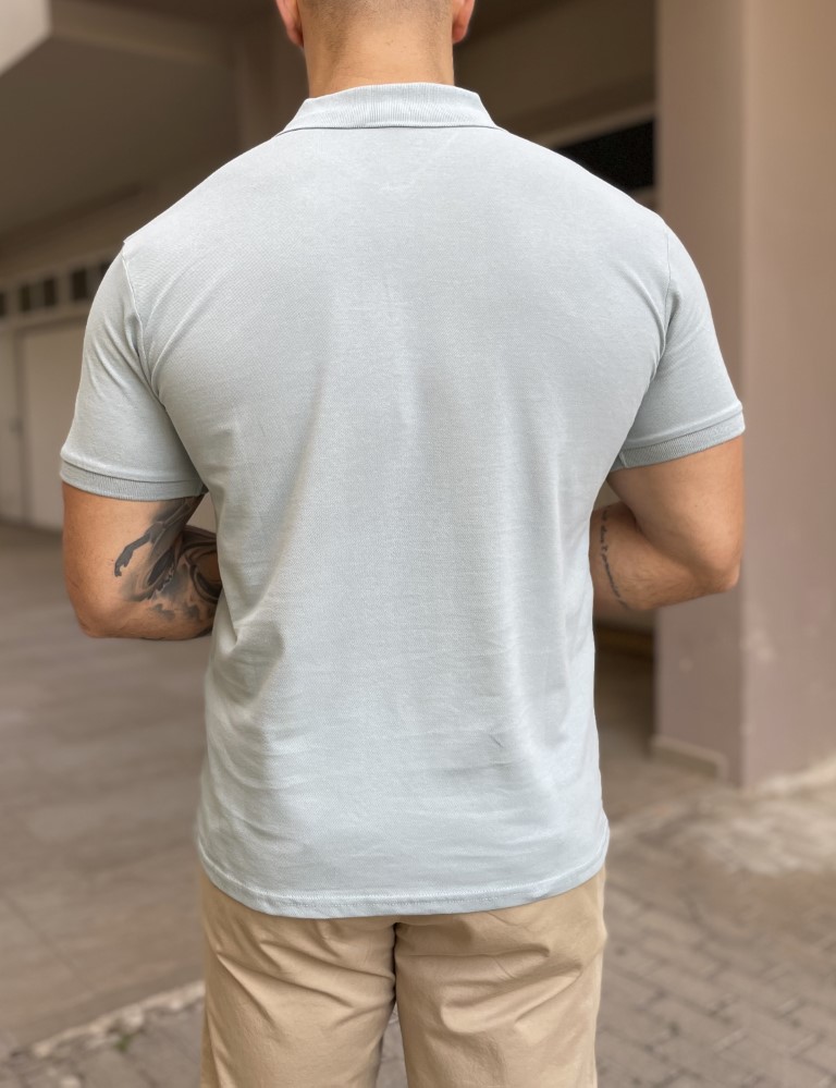 Ανδρική μέντα βαμβακερή κοντομάνικη μπλούζα Polo 4331M φωτογραφία